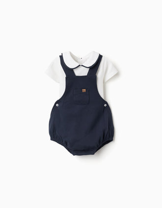 Body + fofo de algodão para recém-nascido, branco/azul-escuro