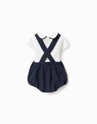 Body + fofo de algodão para recém-nascido, branco/azul-escuro