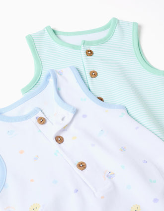 Pack of 2 sleeveless cotton rompers with for newborn boys, multicolour