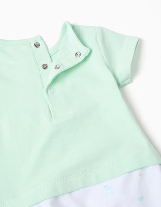 Cotton romper with shellfish motif for newborn boys, light green/white