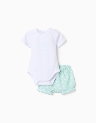 Body + short avec imprimé Mickey pour nouveau-né, blanc/vert