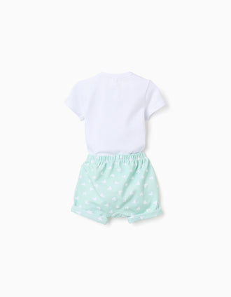 Body + short avec imprimé Mickey pour nouveau-né, blanc/vert
