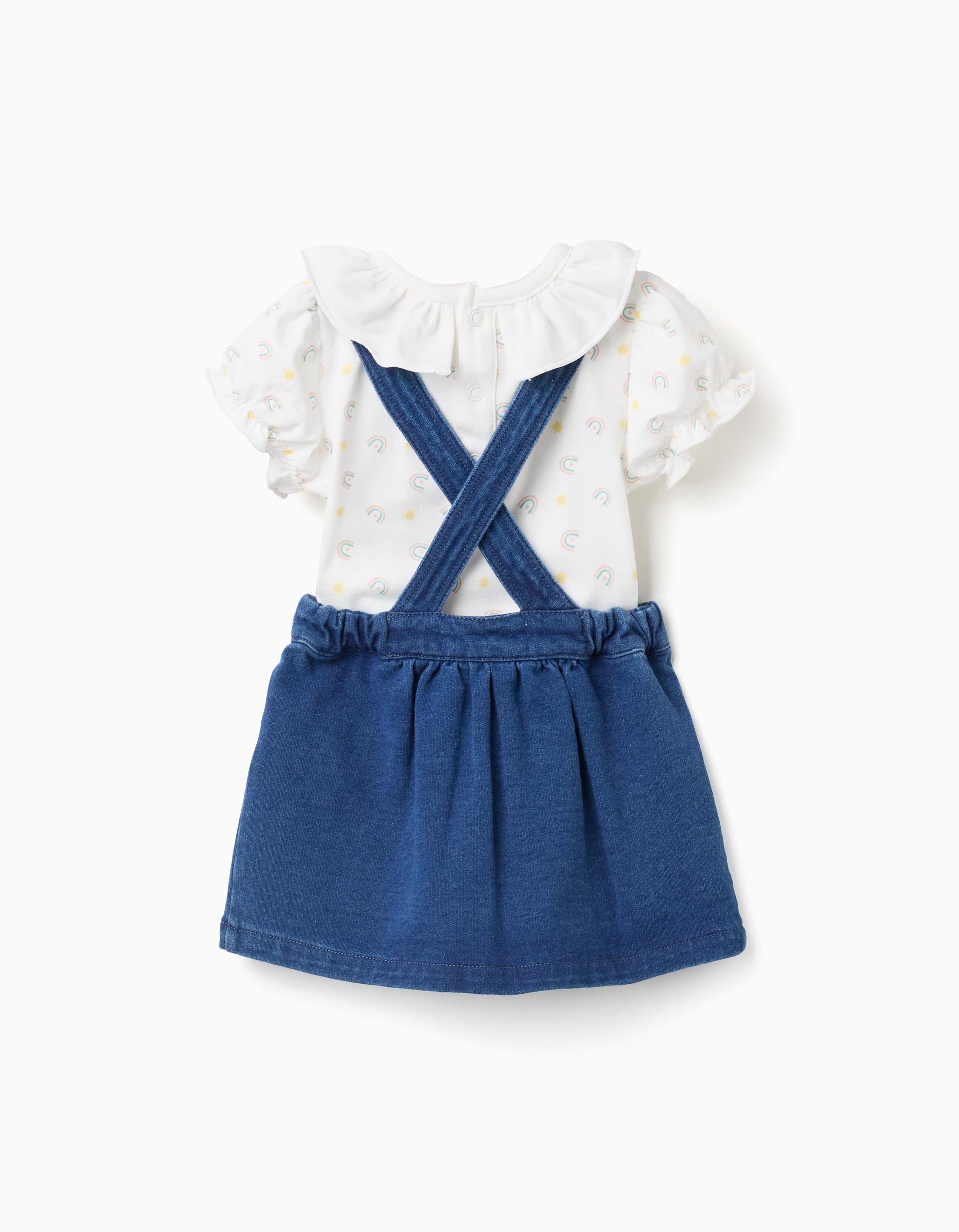 Body à motif + robe salopette en jean pour nouveau-née, blanc/bleu