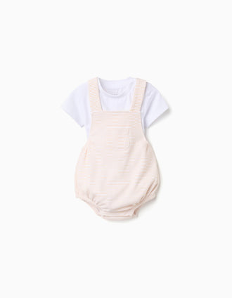 Cotton bodysuit + striped jumpsuit for newborns, white/yellow