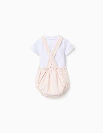 Cotton bodysuit + striped jumpsuit for newborns, white/yellow