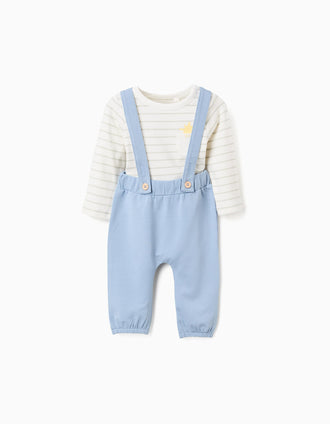 Striped bodysuit + trousers for newborn boys, white/green/blue