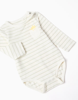 Striped bodysuit + trousers for newborn boys, white/green/blue