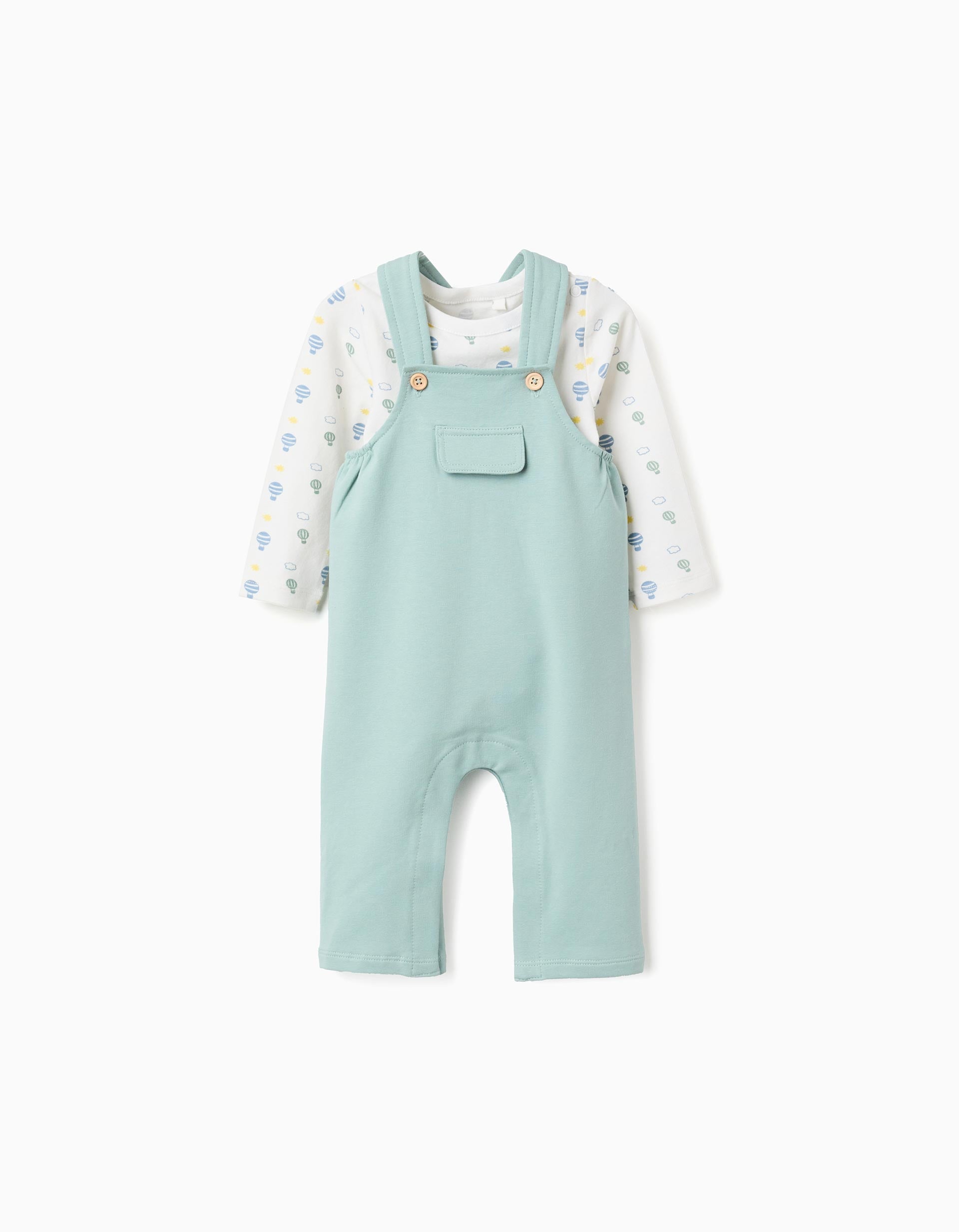 Body à manches longues + combinaison pour nouveau-né, blanc/vert