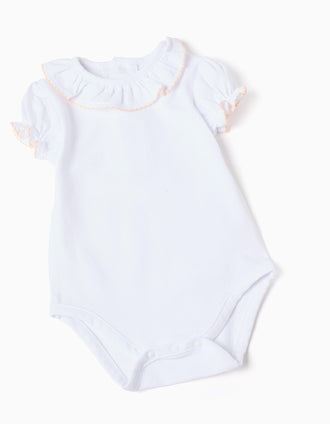 Bodysuit + striped pinafore dress for newborn girls, white/yellow