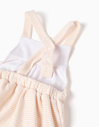 Bodysuit + striped pinafore dress for newborn girls, white/yellow