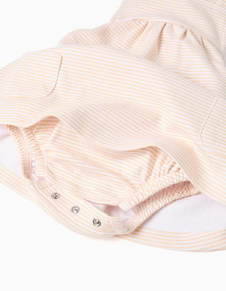 Bodysuit + striped pinafore dress for newborn girls, white/yellow