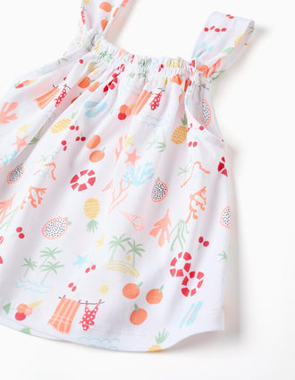 Sleeveless top + shorts in cotton for baby girls, white/orange