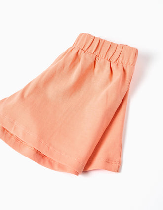 Sleeveless top + shorts in cotton for baby girls, white/orange