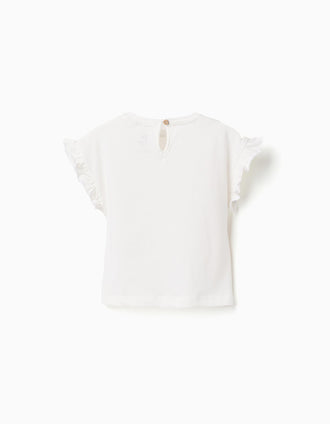 Camiseta de algodón con estampado de fruta y helado para bebé niña, blanco