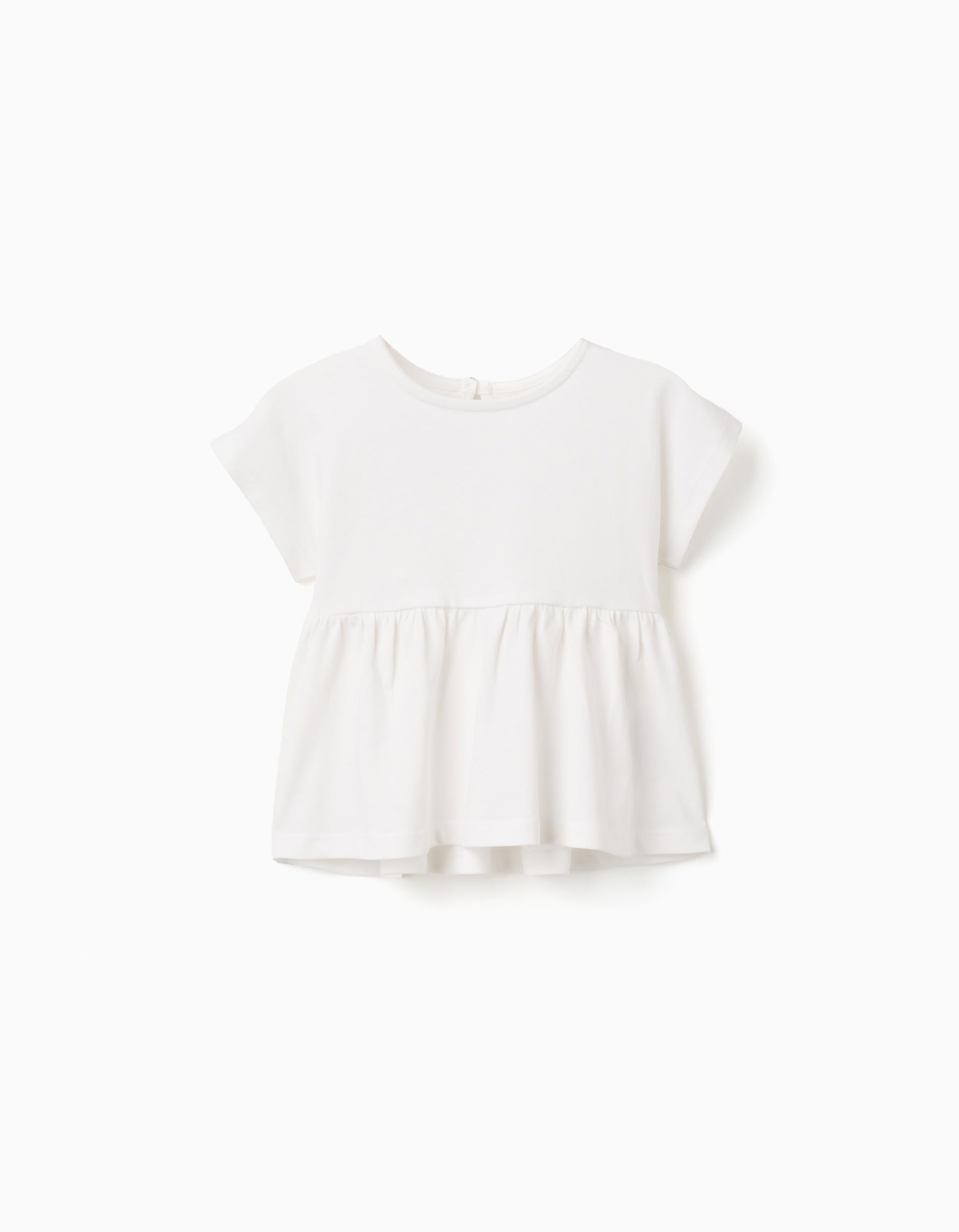 Cotton T-shirt with ruffled hem for baby girls, white