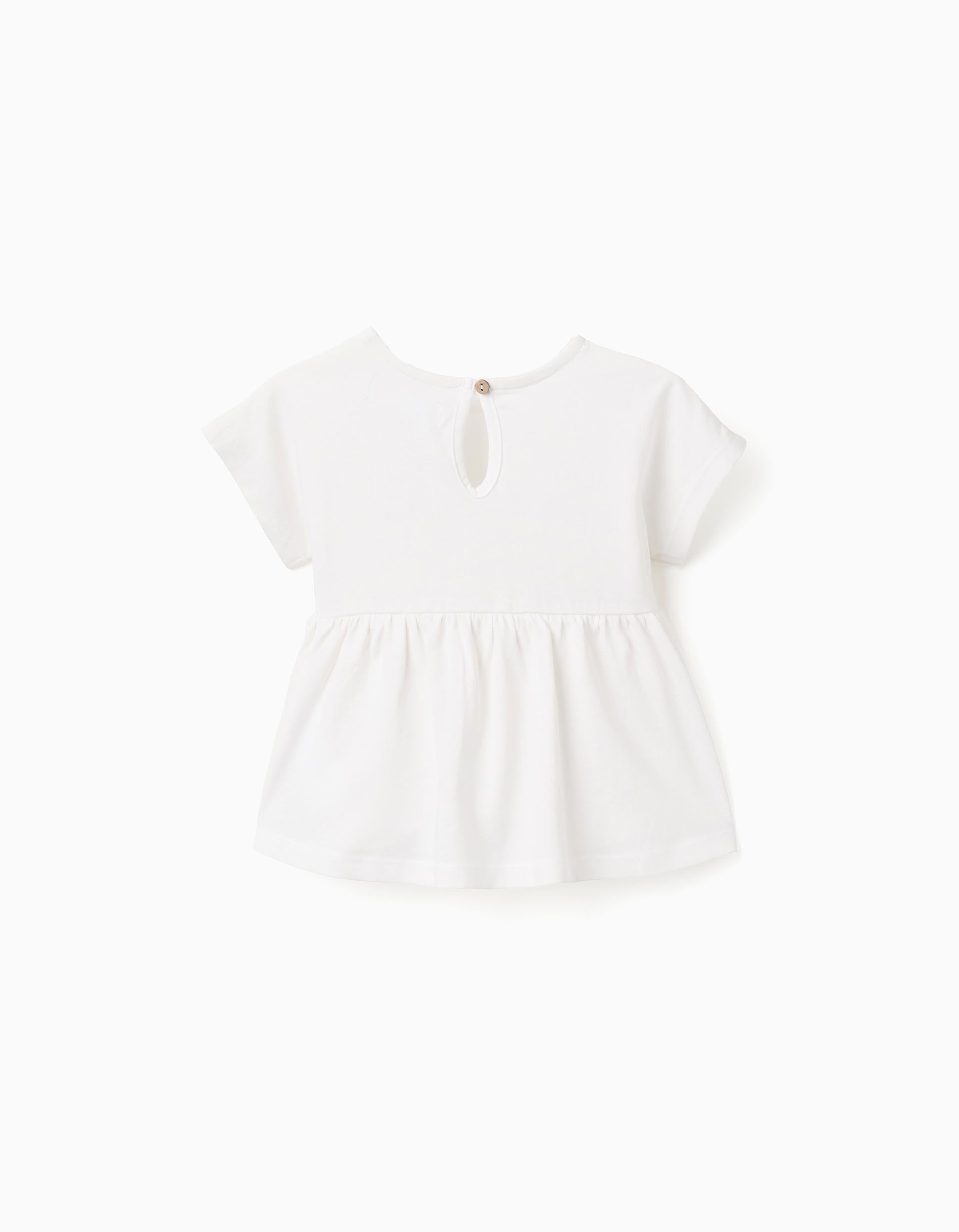Cotton T-shirt with ruffled hem for baby girls, white
