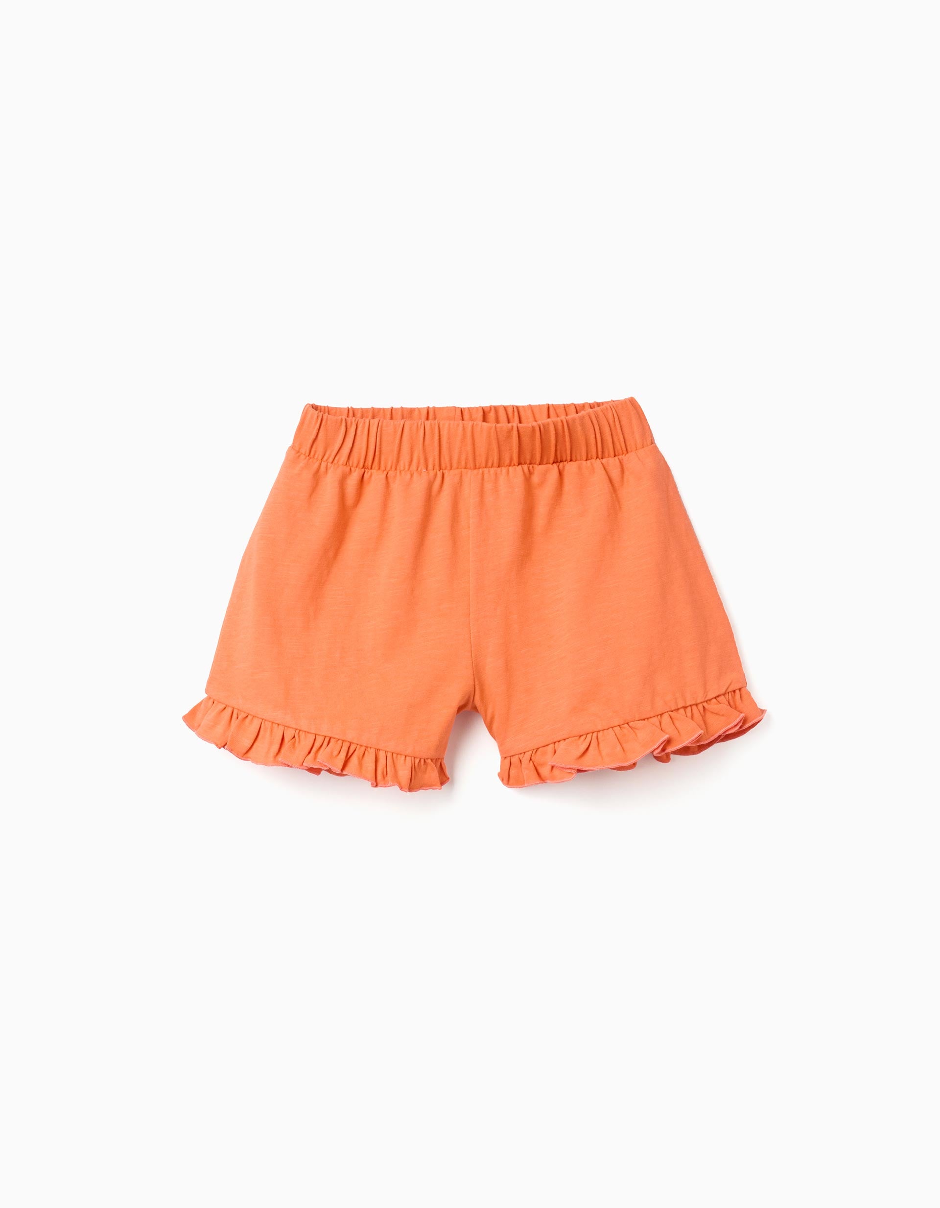 Cotton shorts with elastic waist and ruffles for girls, orange