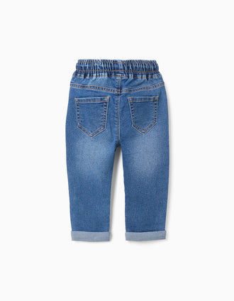 Slim jeans with drawstring for baby boys, blue