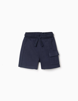 Pantalón corto cargo de felpa con cordón para bebé niño, azul oscuro