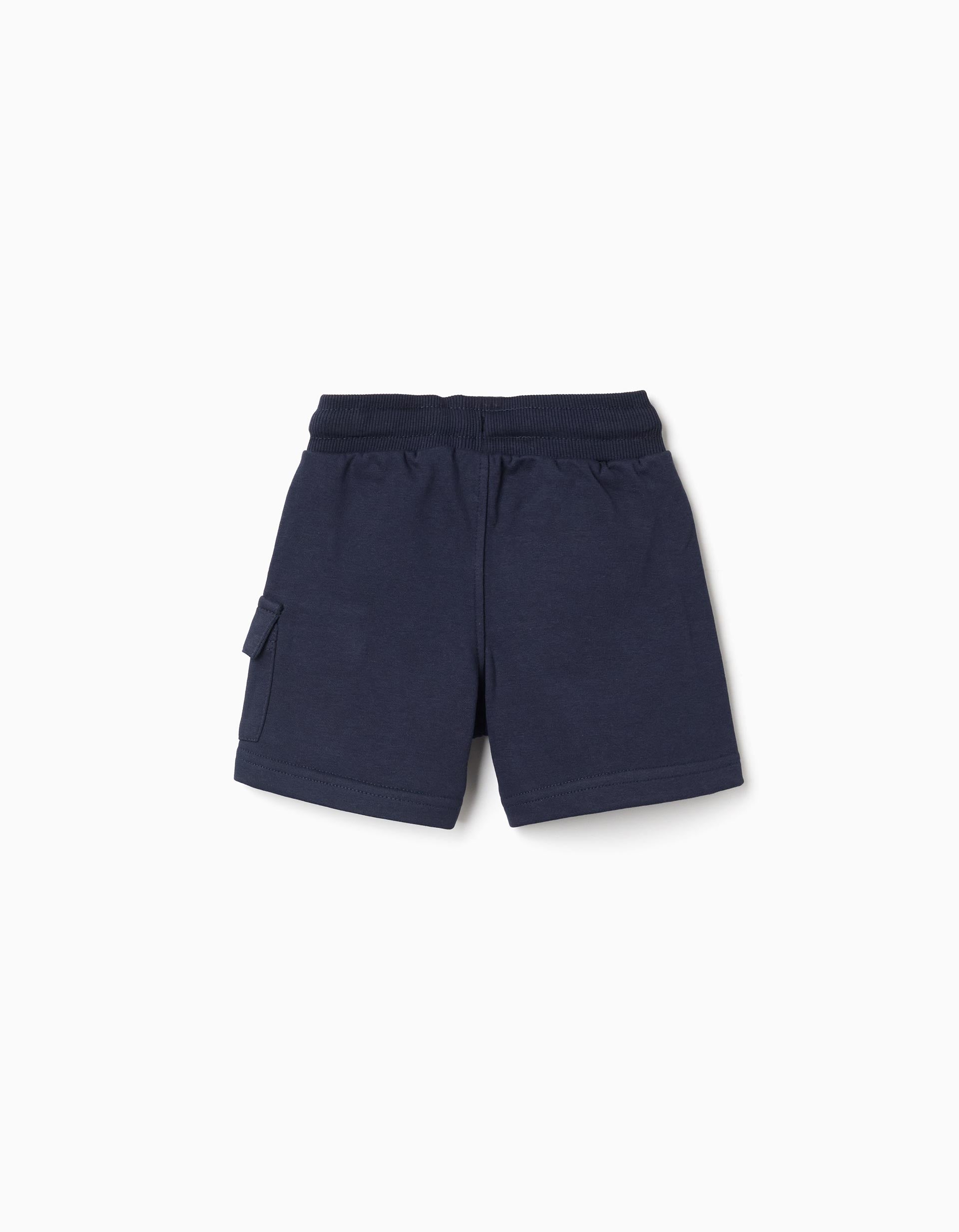 Pantalón corto cargo de felpa con cordón para bebé niño, azul oscuro