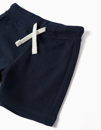 Fleece shorts with drawstring for baby boys, dark blue
