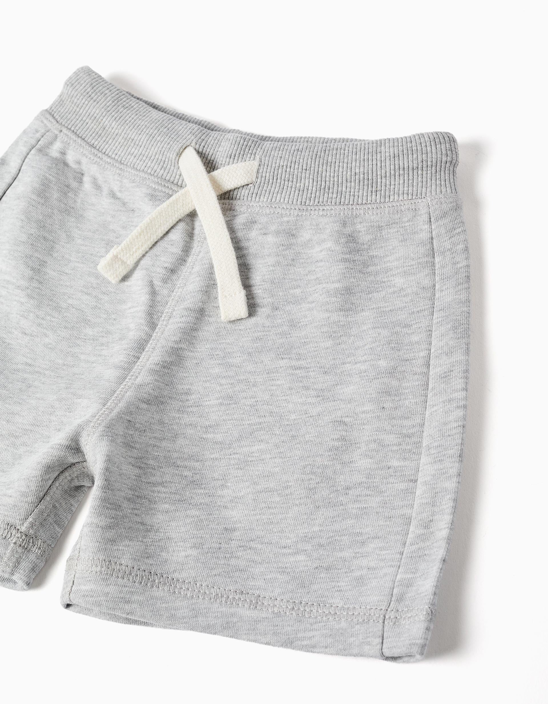 Pantalón corto de felpa con cordón para bebé niño, gris claro