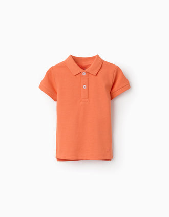 Short sleeve cotton piqué polo shirt for baby boys, orange