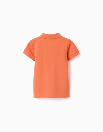 Short sleeve cotton piqué polo shirt for baby boys, orange