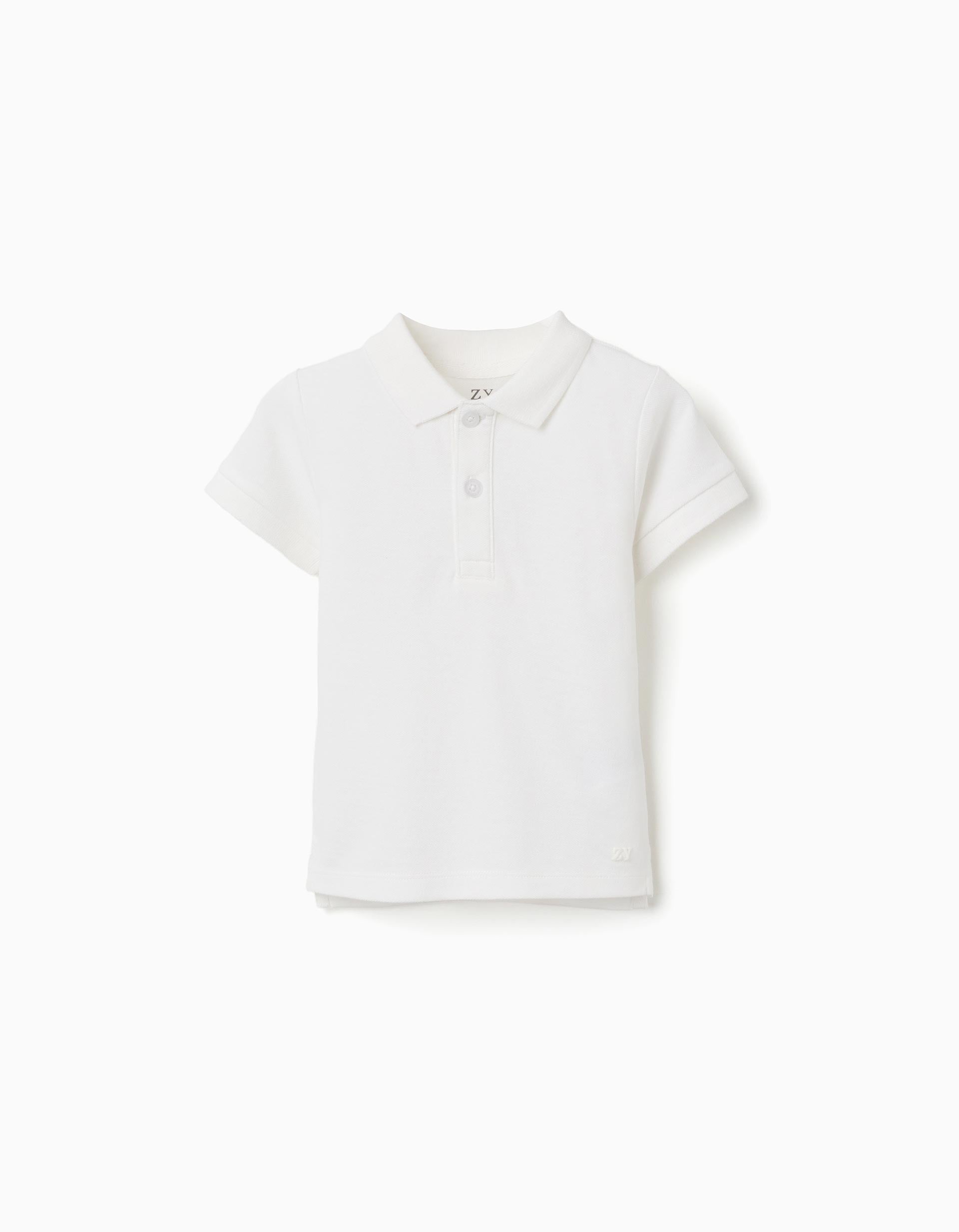 T-shirt cotton for boys, short sleeve, buttons, white