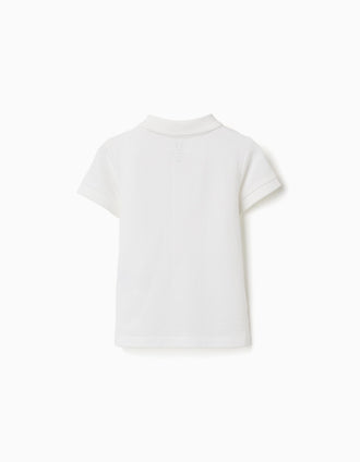 Polo de manga corta enpiqué de algodón para bebé niño, blanco