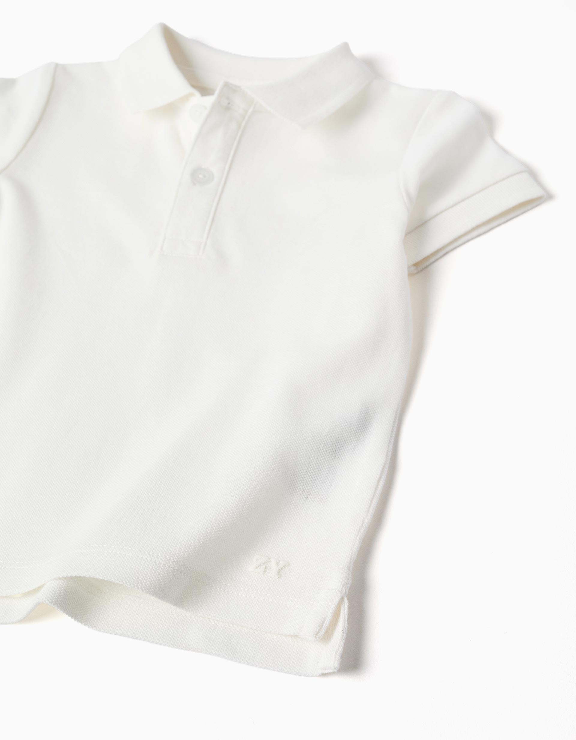 T-shirt cotton for boys, short sleeve, buttons, white