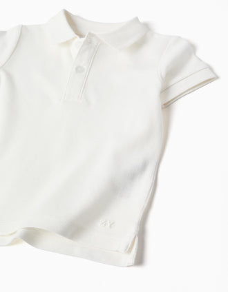 Polo de manga corta enpiqué de algodón para bebé niño, blanco
