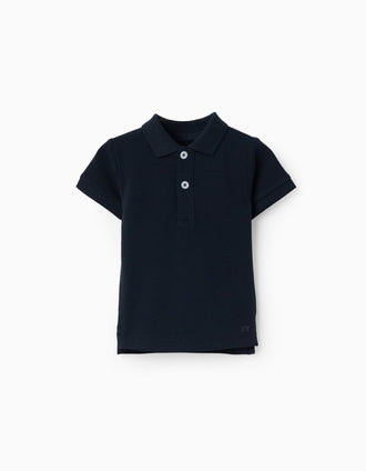 Short sleeve cotton piqué polo shirt for baby boys, dark blue