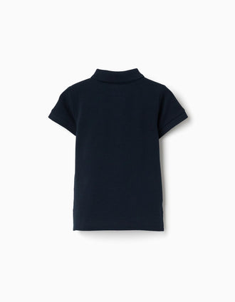 Short sleeve cotton piqué polo shirt for baby boys, dark blue