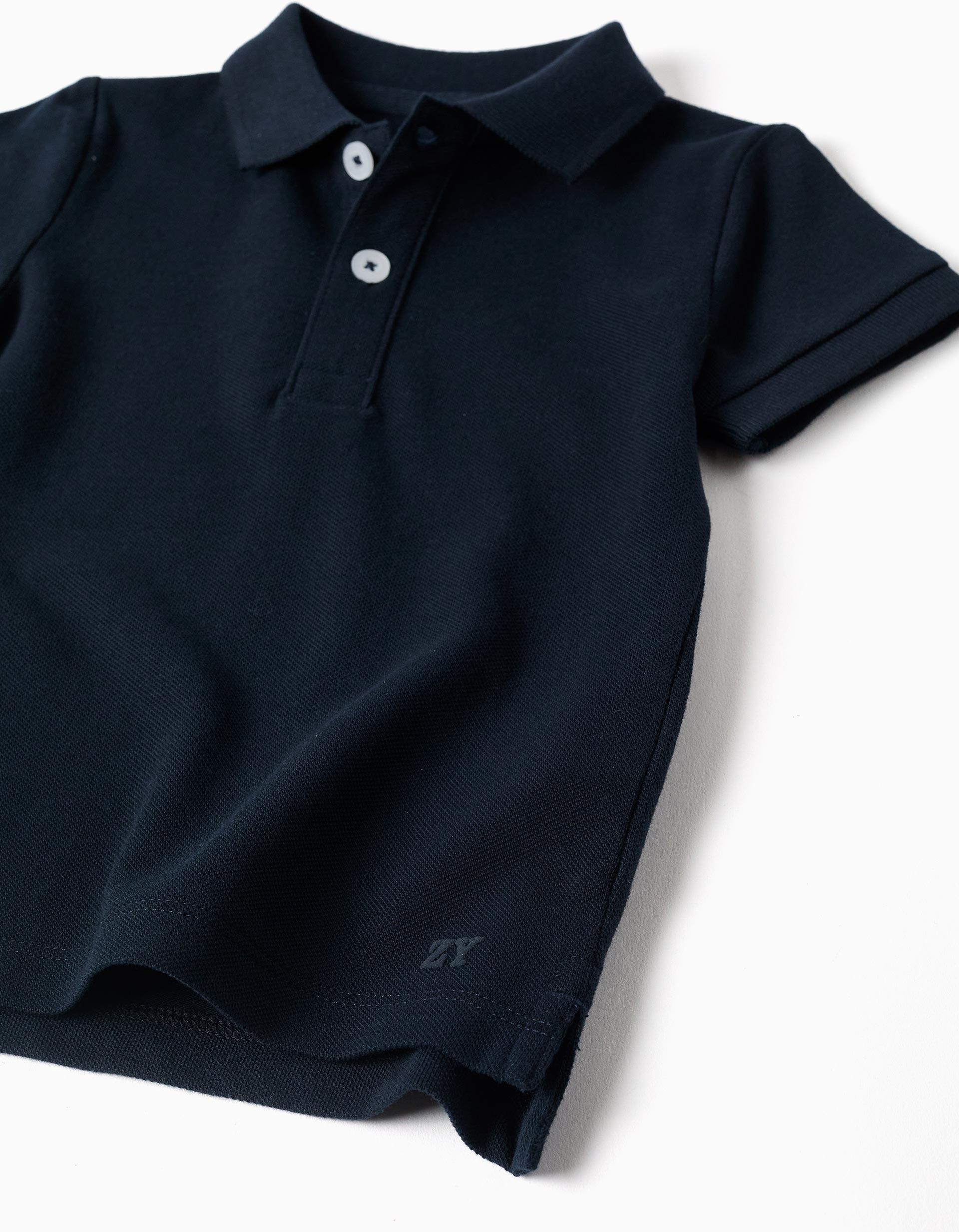 Polo de manga corta de piqué de algodón para bebé niño, azul oscuro