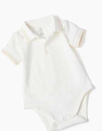 Body-polo + fofo de sarja para recém-nascido, branco/bege
