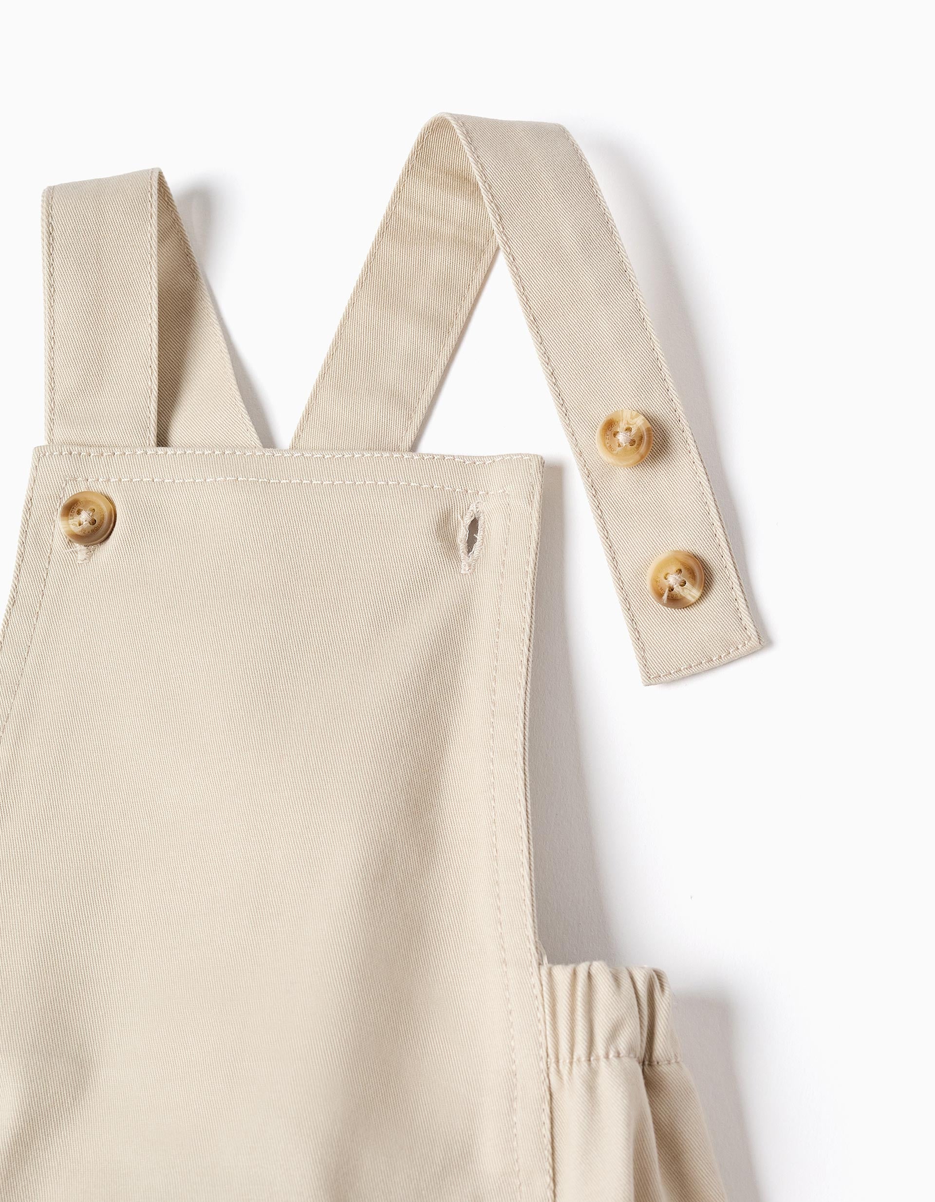 Ensemble body-polo + barboteuse en sergé pour nouveau-né, blanc/beige