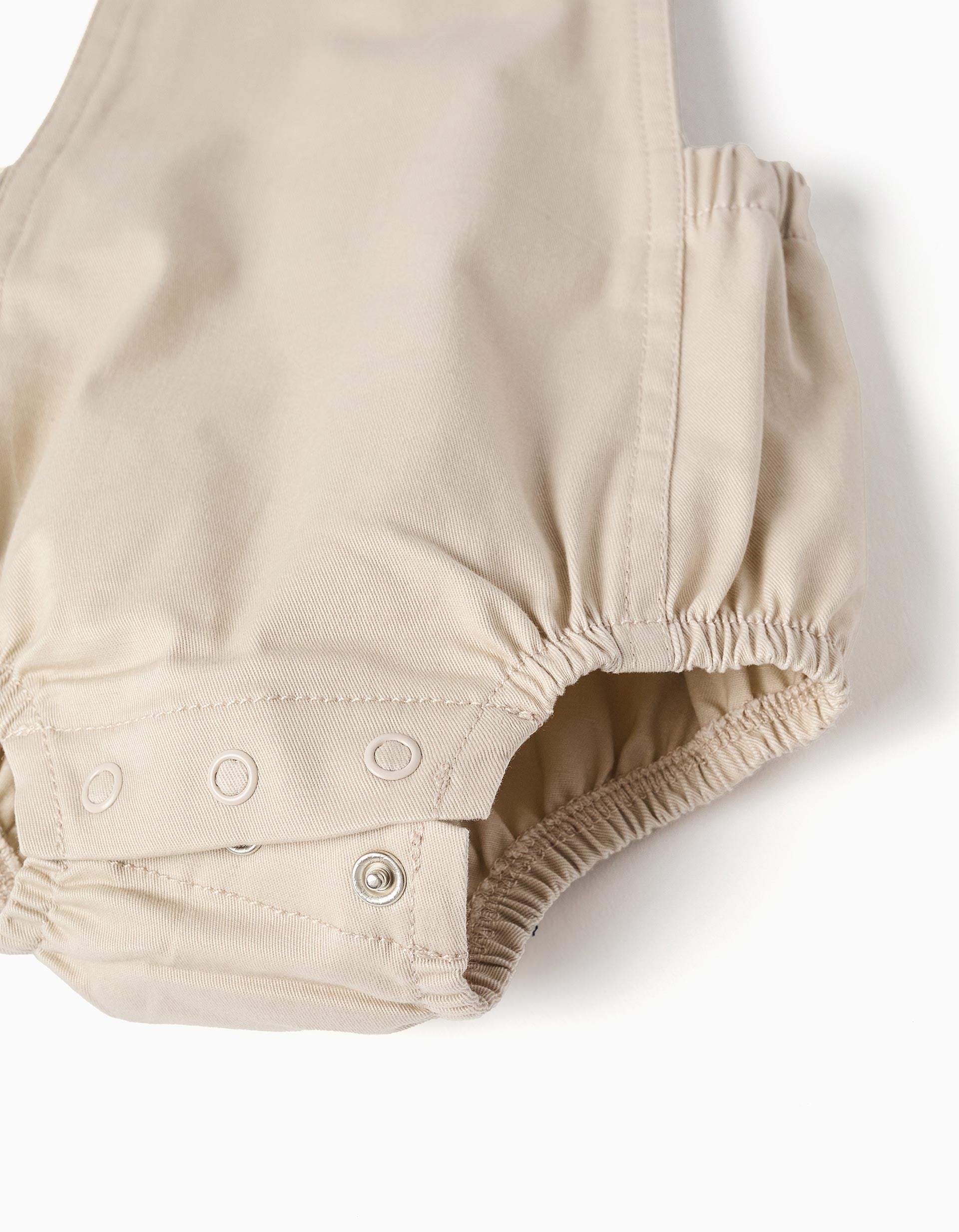 Ensemble body-polo + barboteuse en sergé pour nouveau-né, blanc/beige