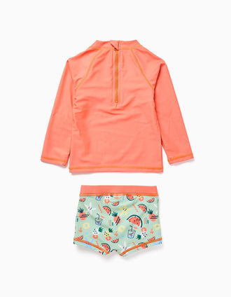 Ensemble de bain à protection UV 40+ et motif pour bébé garçon, orange/vert
