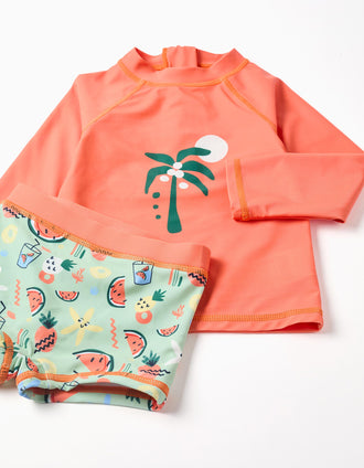 Ensemble de bain à protection UV 40+ et motif pour bébé garçon, orange/vert