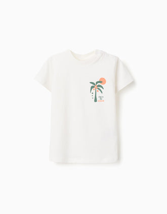 Pack of 2 cotton T-shirts with beach prints for baby boys, white/orange