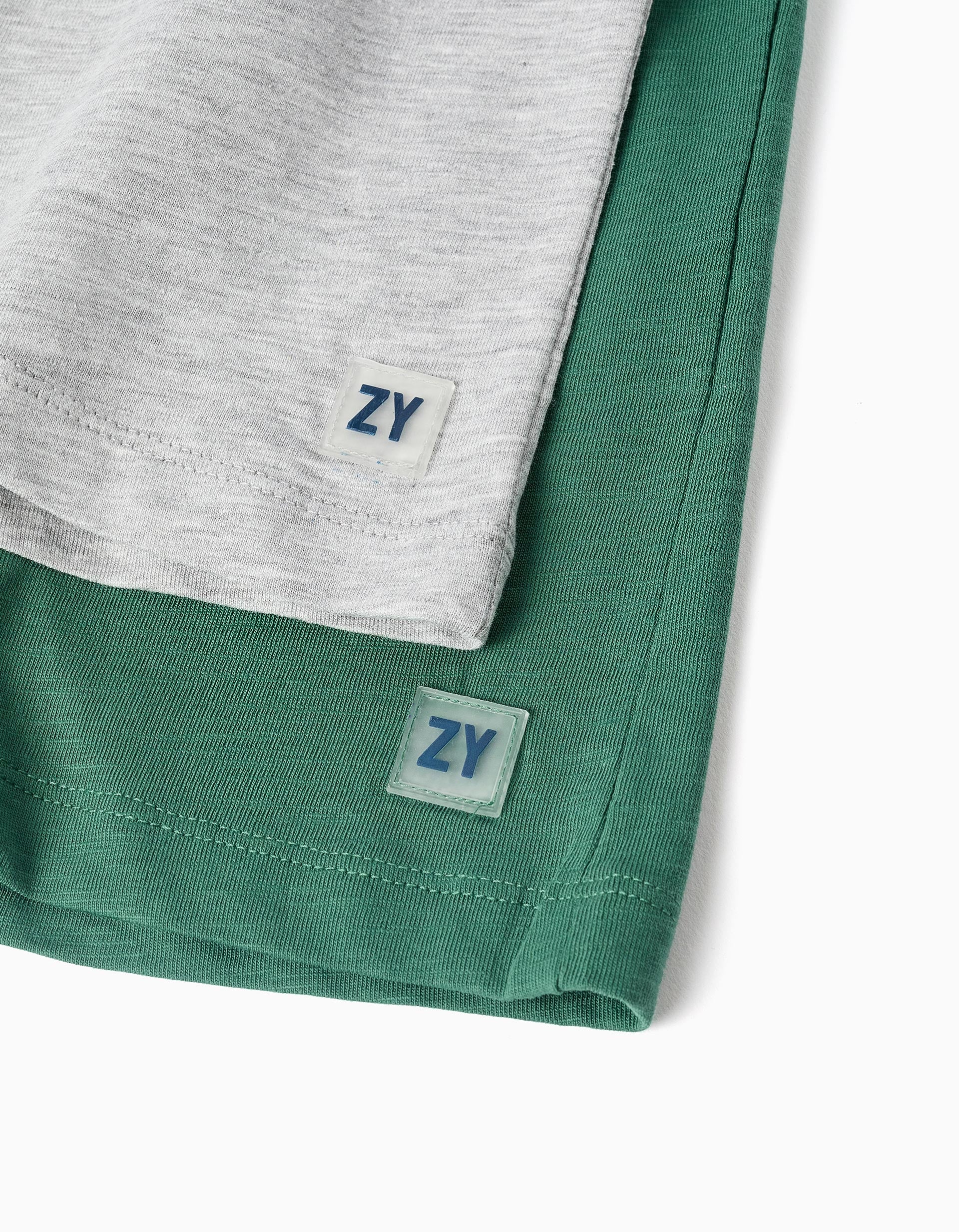 2 pantalones cortos de algodón con cordón para bebé niño, verde/gris