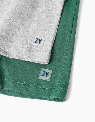 Pack of 2 cotton shorts with drawstring for baby boys, green/light grey