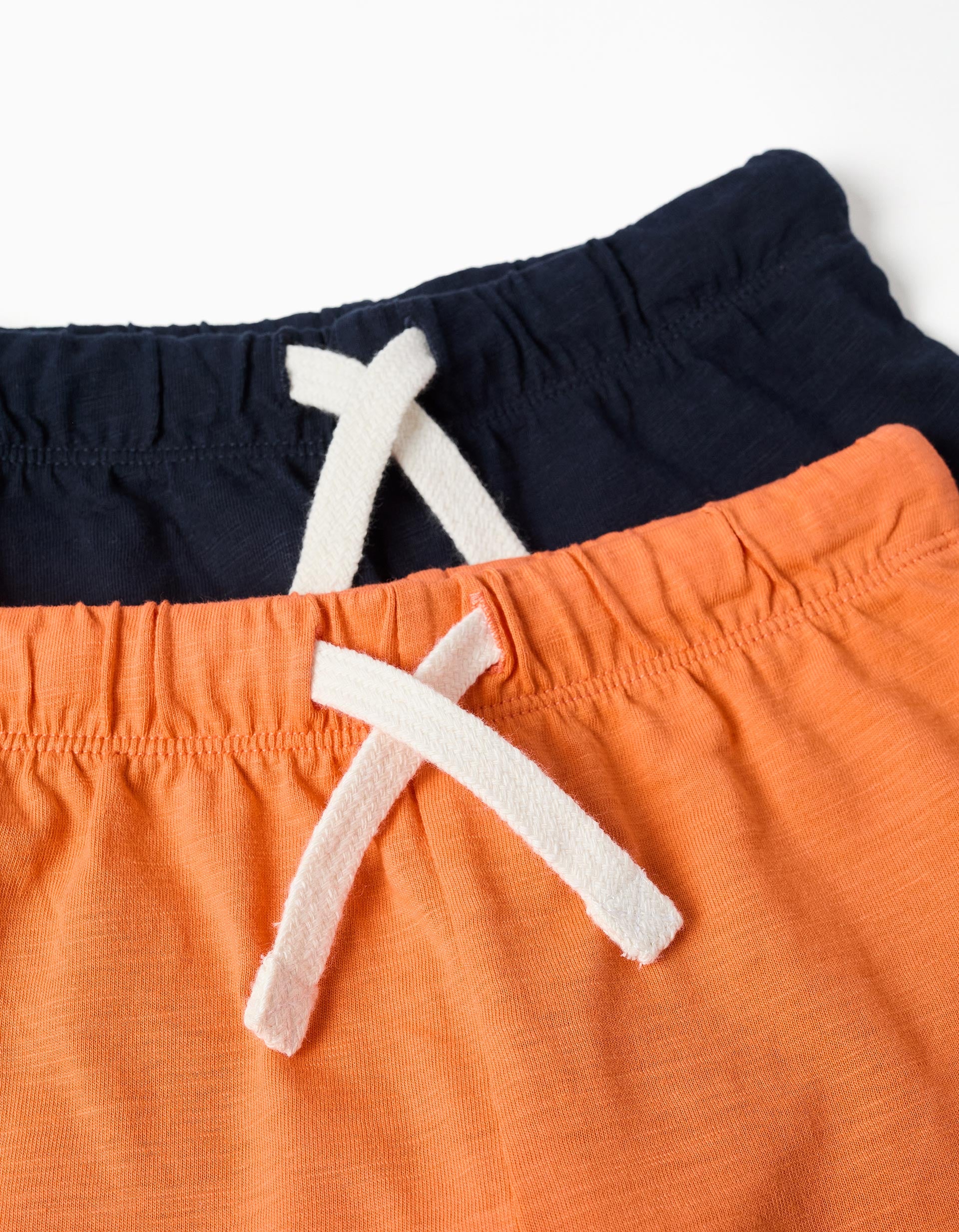 2 pantalones cortos de algodón con cordón para bebé niño, naranja/azul