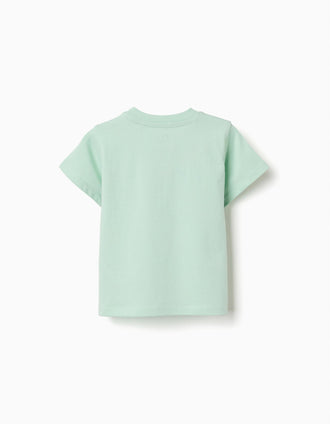 Pack of 2 cotton T-shirts with beach prints for baby boys, white/green