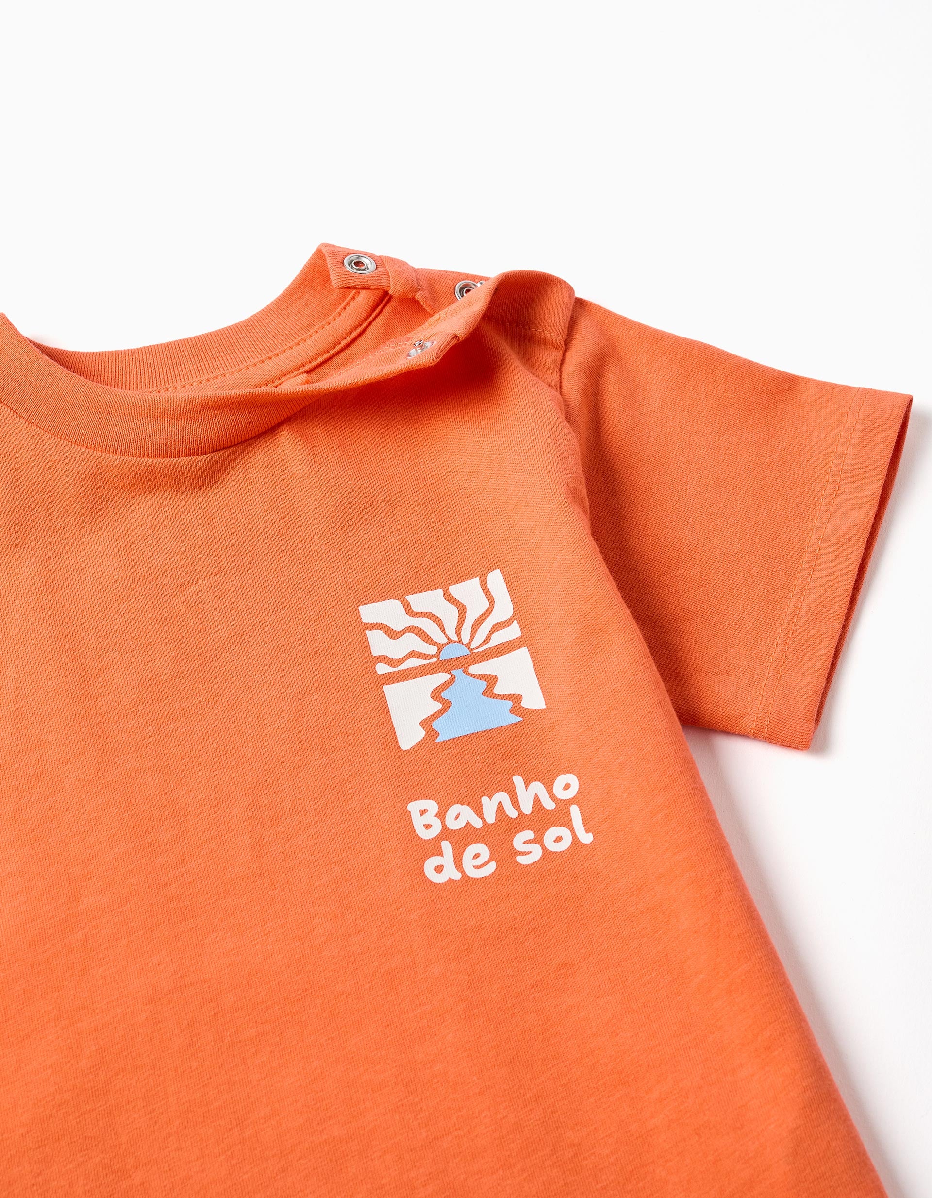 Camiseta de algodón con estampado Banho de Sol para bebé niño, naranja