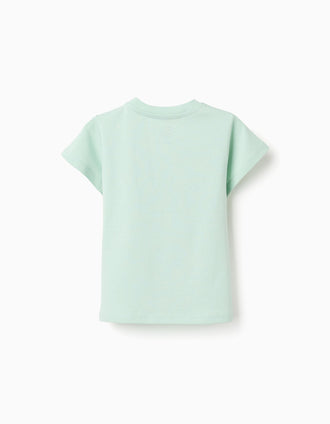 Cotton T-shirt with Água de Coco print for baby boys, light green