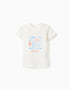 Cotton T-shirt with Mais Mar print for baby boys, white
