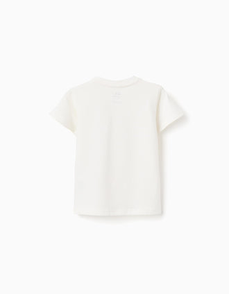 Cotton T-shirt with Mais Mar print for baby boys, white