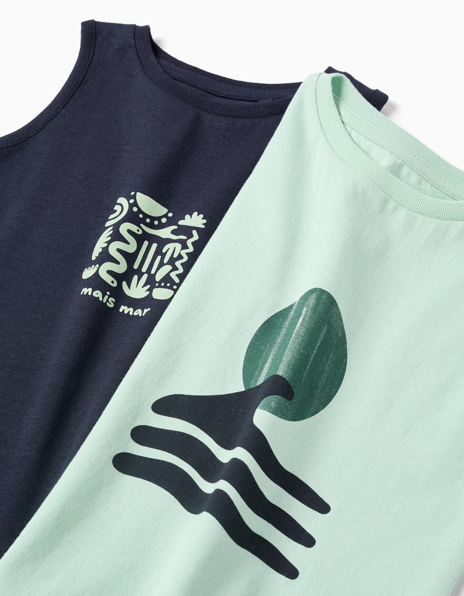 2 camisetas sin mangas con estampados para bebé niño, azul/verde